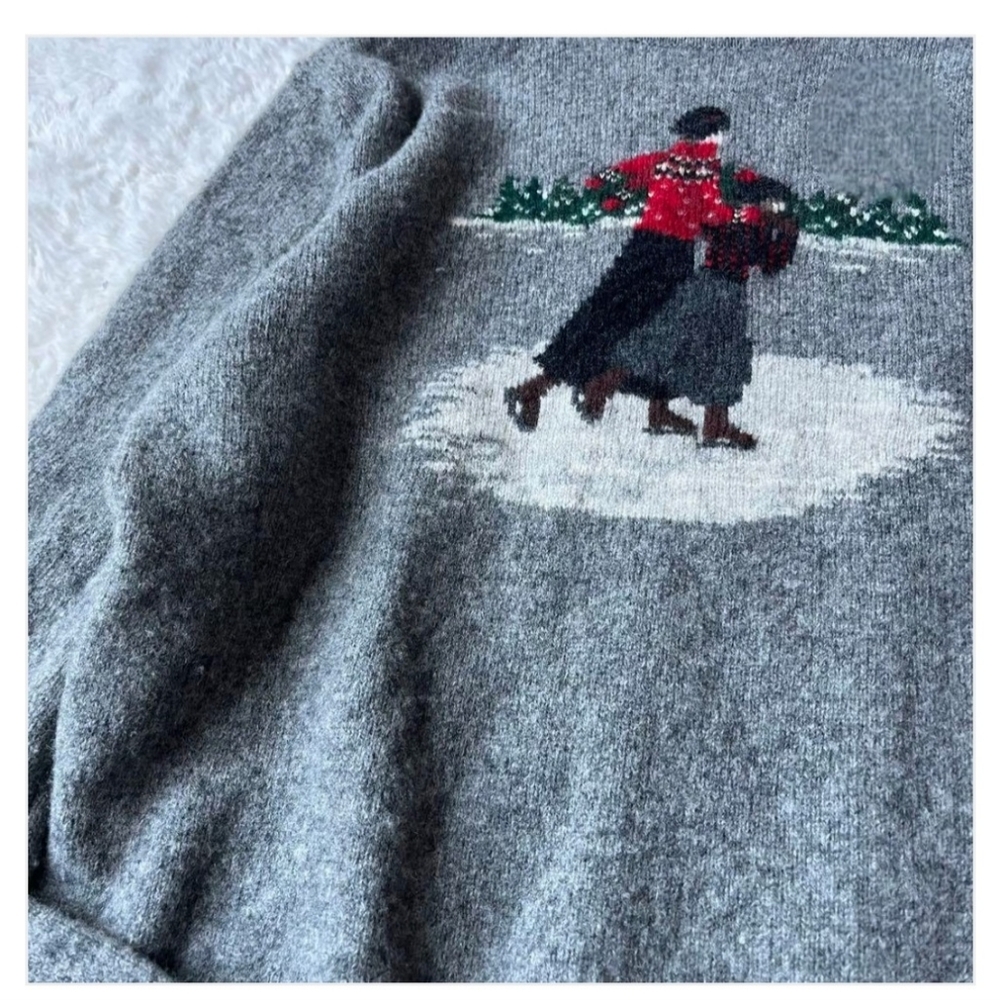 Ralph Lauren Vintage Lambswool Turtleneck Sweater Gray LP Ice Skating - Picture 9 of 13